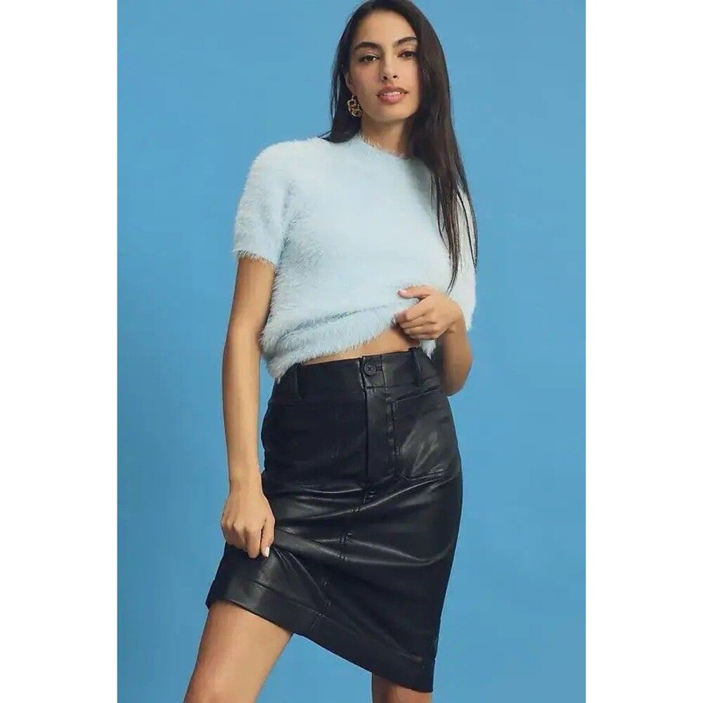 ANTHROPOLOGIE MAEVE Women's Colette Straight Pencil Skirt MEDIUM Faux Leather